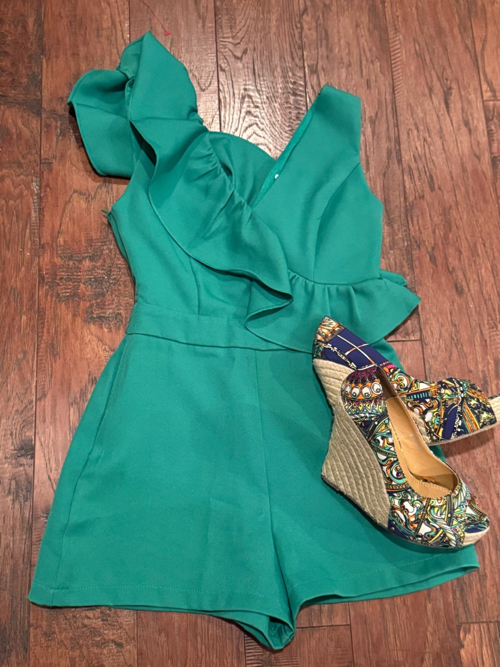 DO+BE Teal Ruffle One-Shoulder Romper